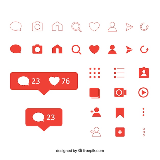 Flat instagram icons and notifications set | Free Vector