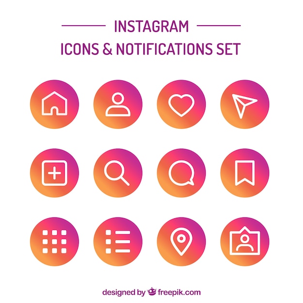 Flat instagram icons and notifications set Vector | Free Download