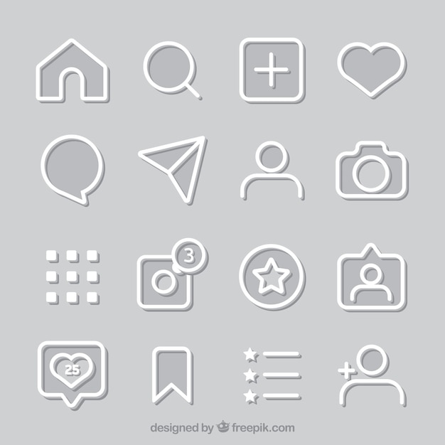 Flat instagram icons and notifications set | Free Vector