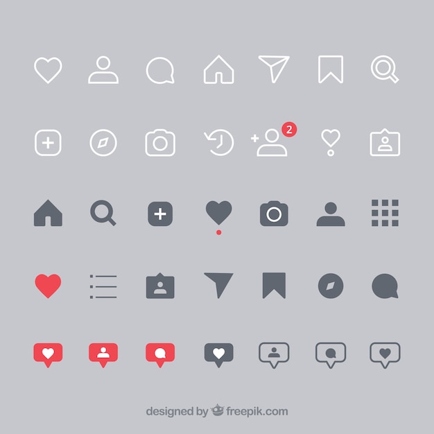 Flat instagram icons and notifications set Vector | Free Download