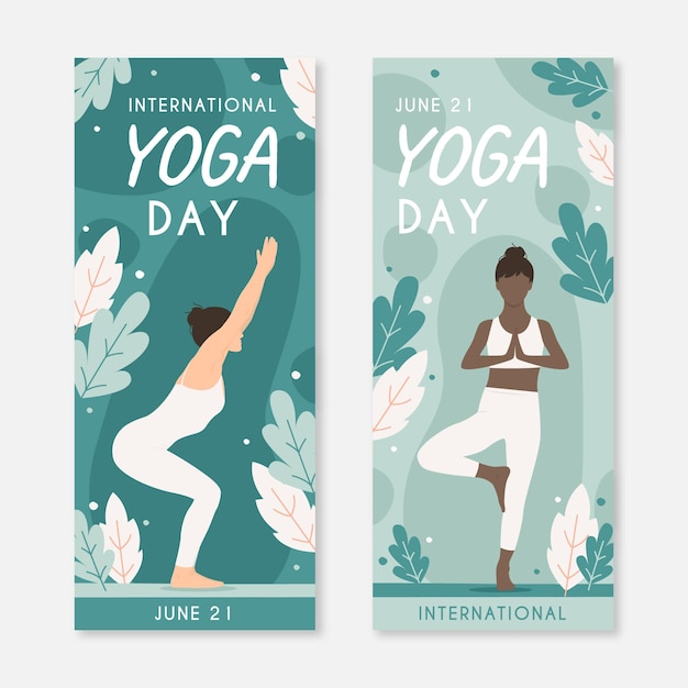 Free Vector | Flat international day of yoga banners set