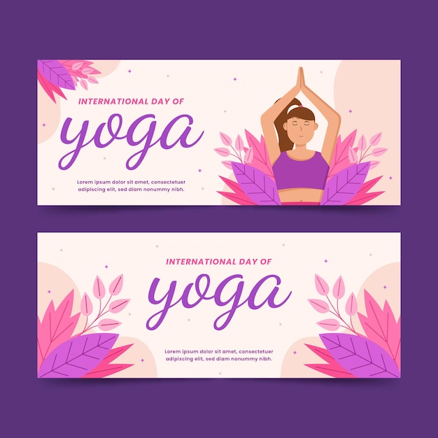 Free Vector | Flat international day of yoga banners set