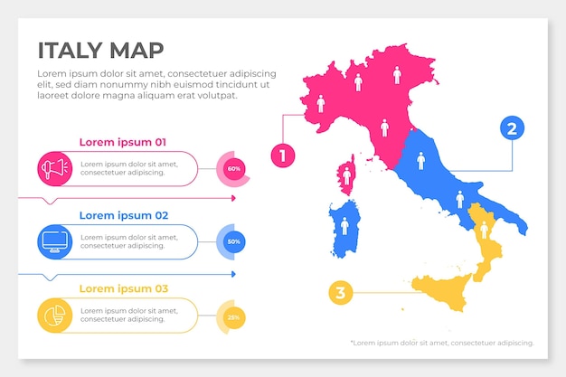 フラットイタリア地図インフォグラフィック 無料のベクター