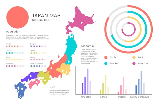 フラット日本地図インフォグラフィックテンプレート 無料のベクター