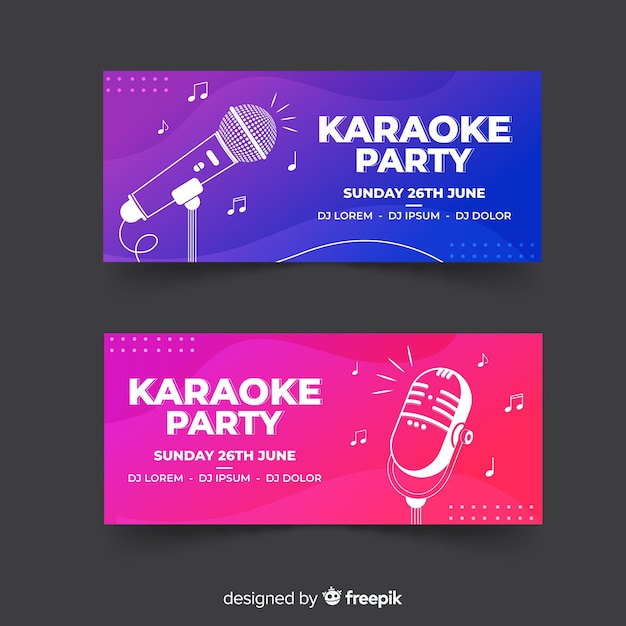 Flat karaoke party banner template | Free Vector