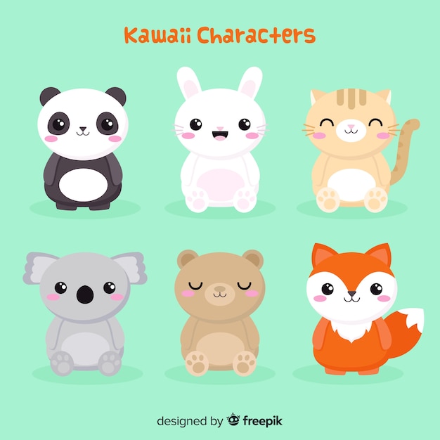 Flat kawaii animal collection | Free Vector