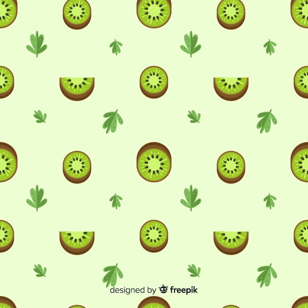 Flat kiwis and leaves pattern Free Vector