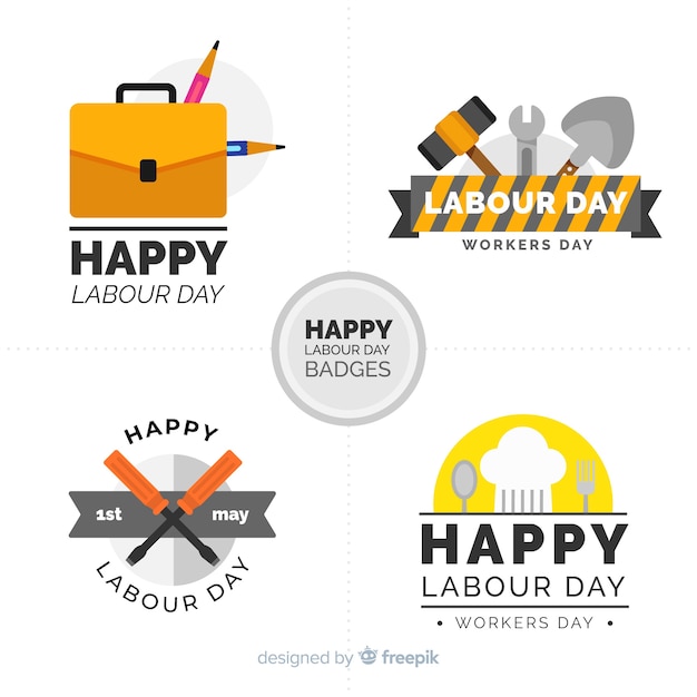 Flat labor day badge collection Free Vector
