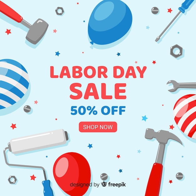 Flat labor day sales background Free Vector