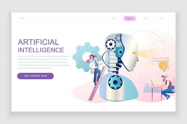 Flat landing page template of artificial intelligence Premium Vector