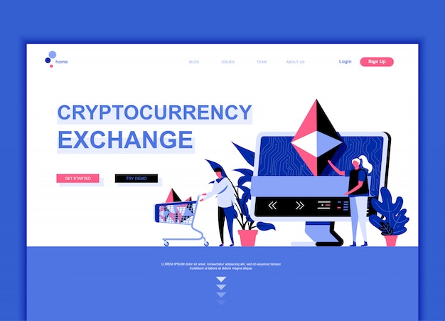 Flat landing page template of cryptocurrency exchange Premium Vector
