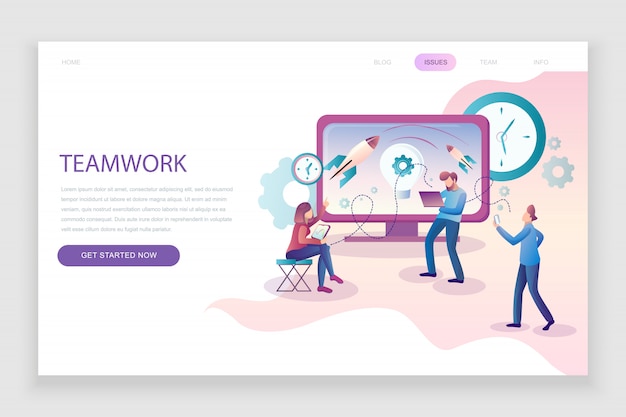 Flat landing page template of teamwork Premium Vector