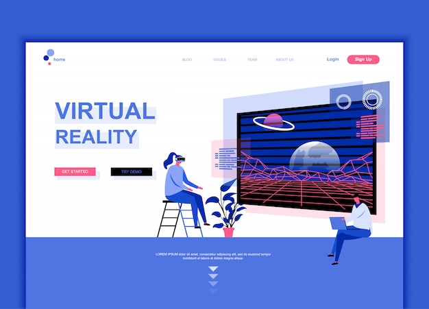 Flat landing page template of virtual reality Premium Vector
