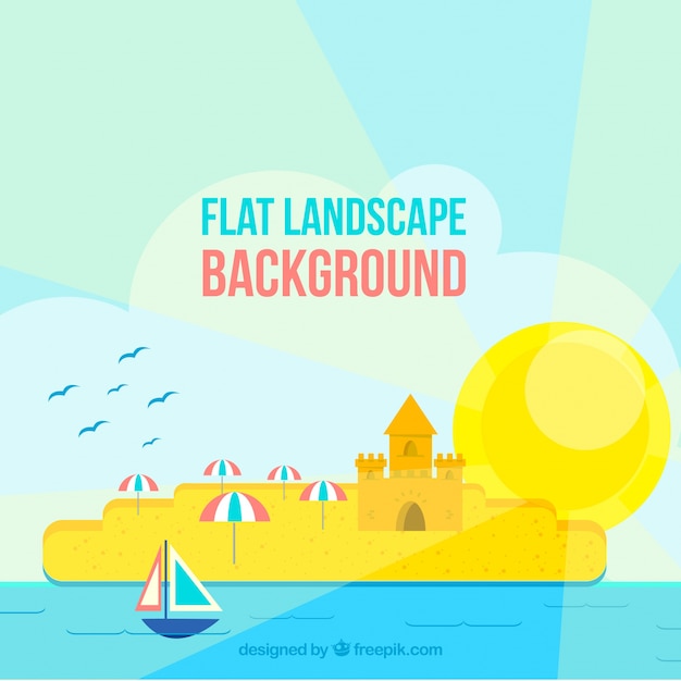 Flat landscape background with a beach and a
sandcastle