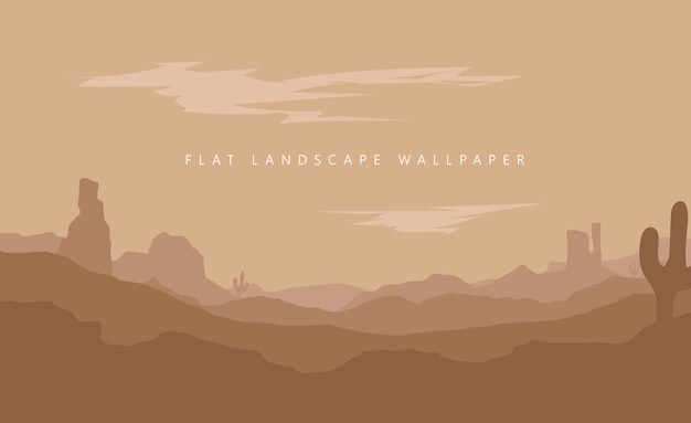 フラット風景山砂漠の壁紙イラスト プレミアムベクター