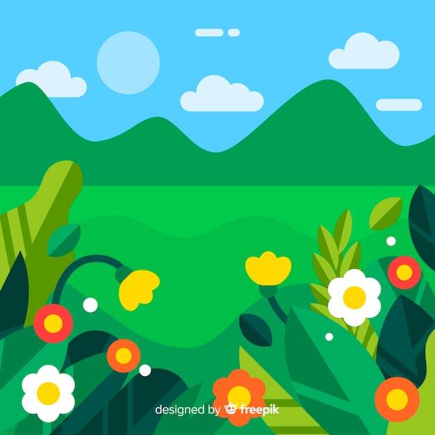 Flat landscape spring background | Free Vector