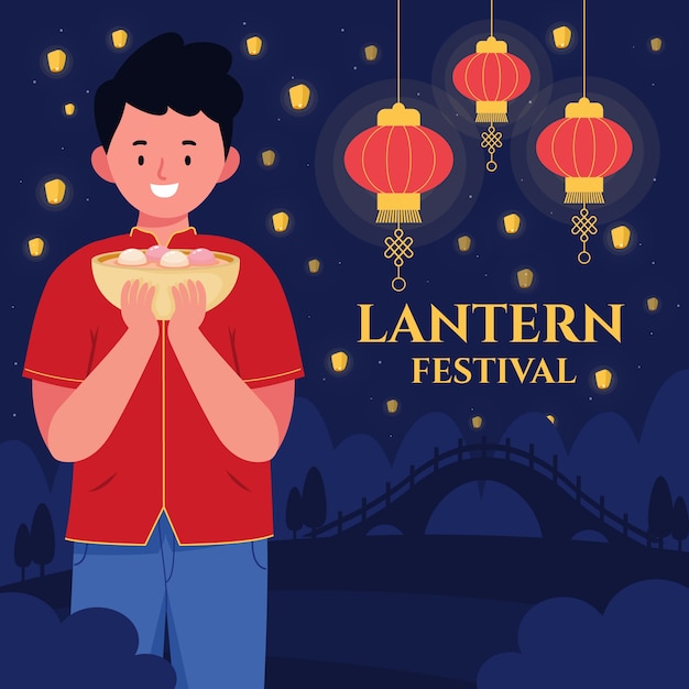 Premium Vector Flat lantern festival illustration