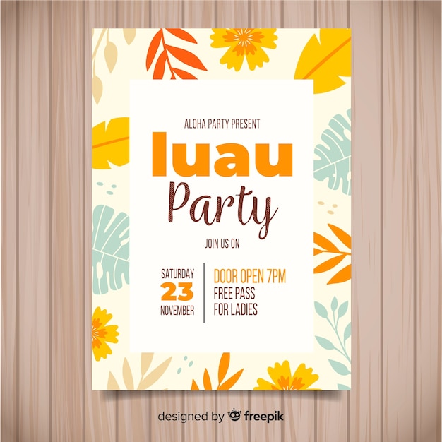 Free Vector  Flat leaves luau poster template