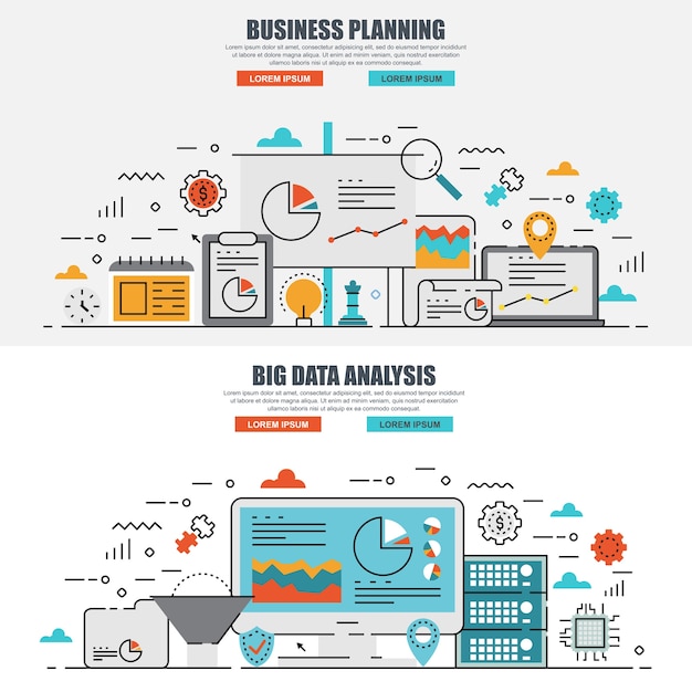 Premium Vector | Flat line concept business planning and dig data analysis