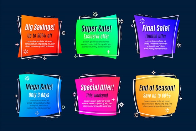 Flat linear promotion ribbon banner, scroll, price tag Premium Vector