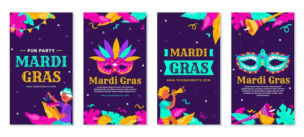 Free Vector | Flat mardi gras instagram stories collection