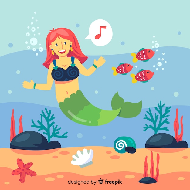 Download Flat mermaid background | Free Vector