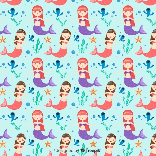 Download Free Vector | Flat mermaid pattern