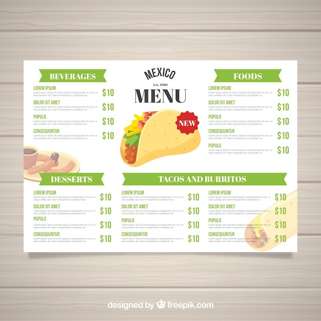 Flat mexican food menu template