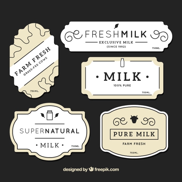 Free Vector | Flat milk labels with different designs