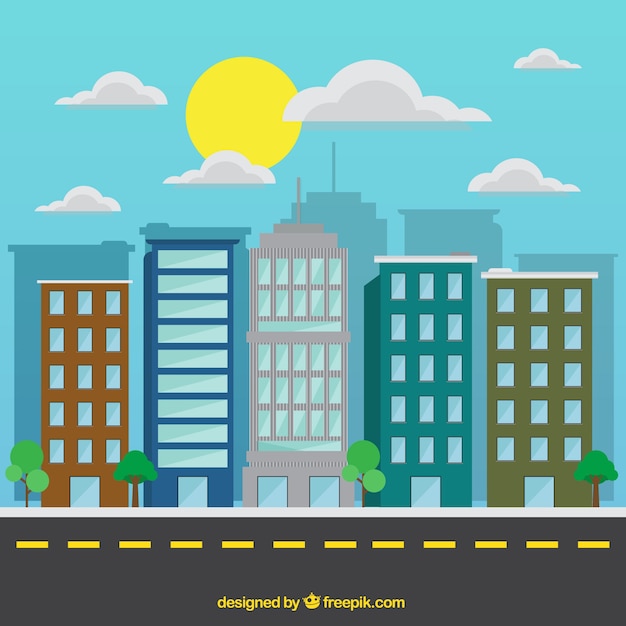 Free Vector | Flat modern city in a sunny day background