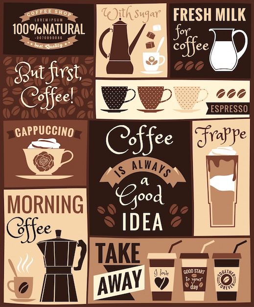 Premium Vector | Flat modern poster with coffee topics.