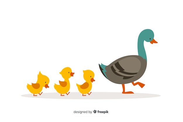 Download Flat mother duck and cute yellow ducklings Vector | Free ...