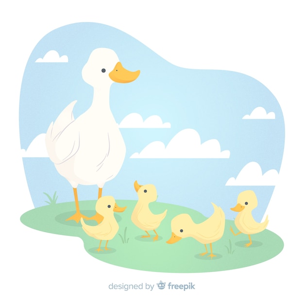 Download Flat mother duck and ducklings Vector | Free Download