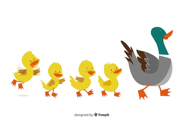 Download Flat mother duck and ducklings Vector | Free Download