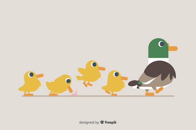 Download Flat mother duck and ducklings | Free Vector