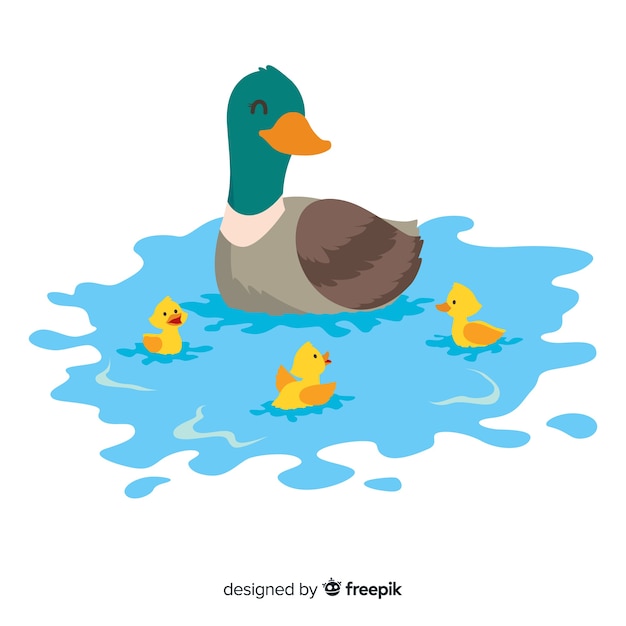 Download Flat mother duck and ducklings | Free Vector