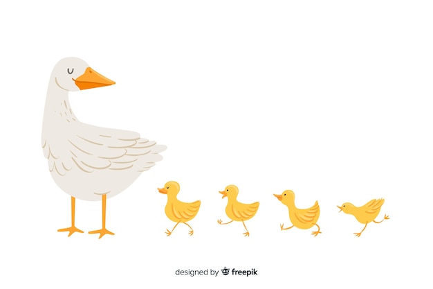 Download Flat mother duck and ducklings Vector | Free Download