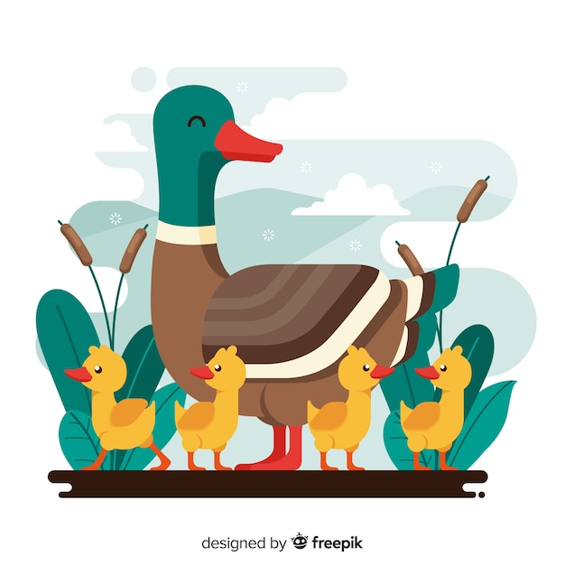 Download Flat mother duck and her ducklings outside Vector | Free ...