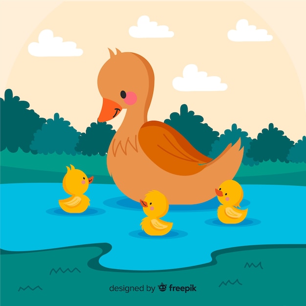 Flat mother duck in water Vector | Free Download