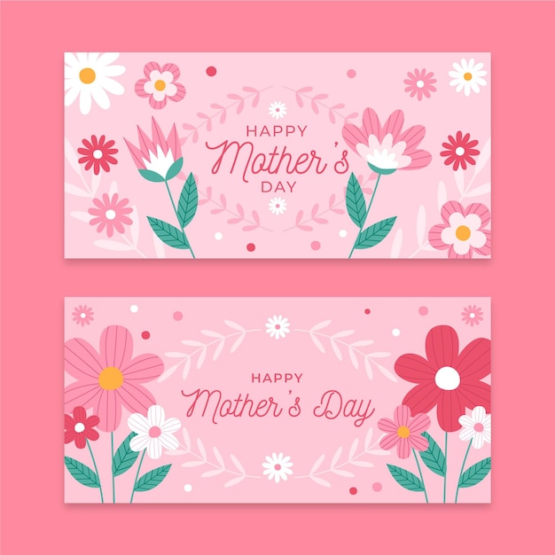 Free Vector | Flat mother's day banners set