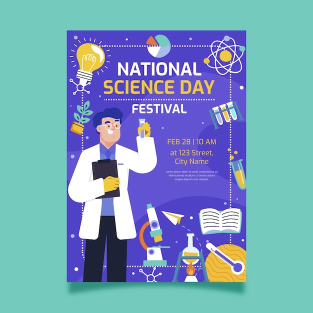 Free Vector | Flat national science day vertical poster template