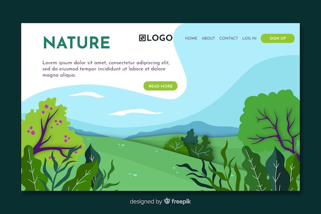 Flat nature landing page template Free Vector