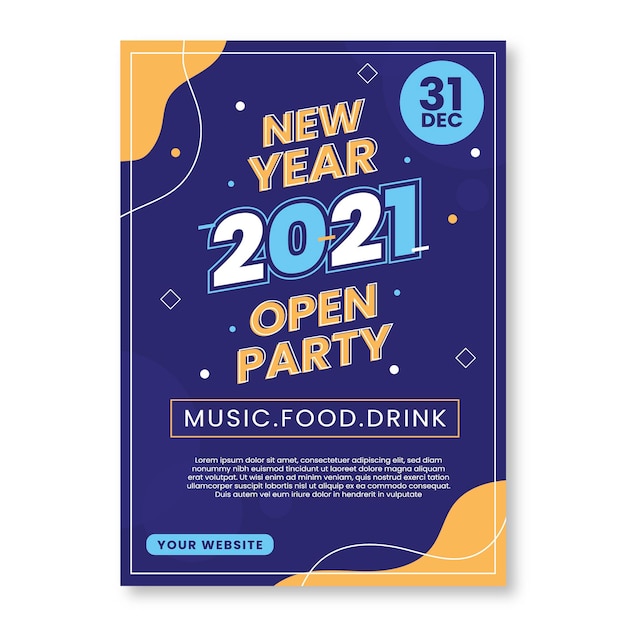 Free Vector Flat New Year 21 Party Flyer Poster Template