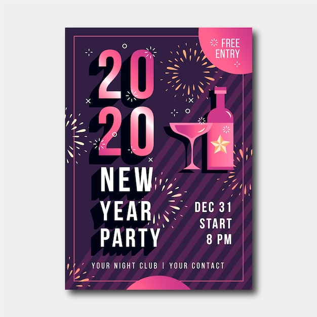 Flat new year party flyer template Vector Free Download