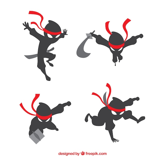 Flat ninja character in different poses