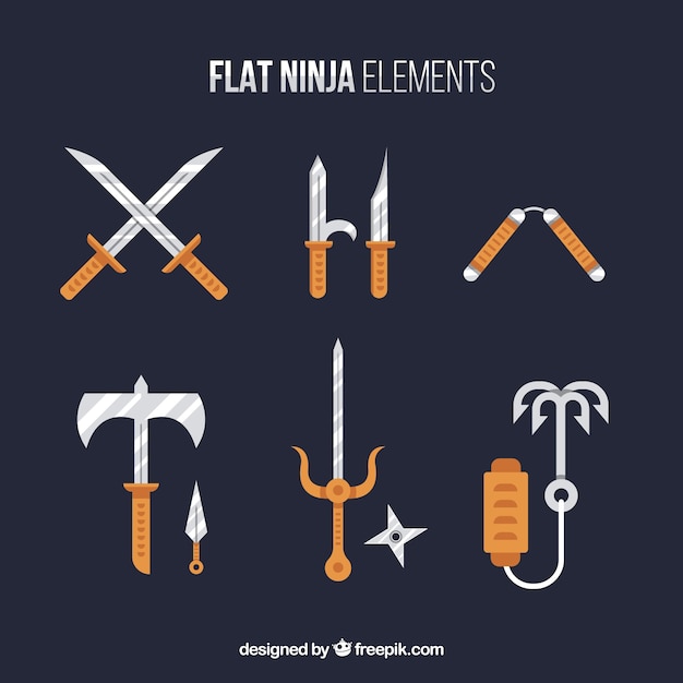 Flat ninja element collection | Free Vector