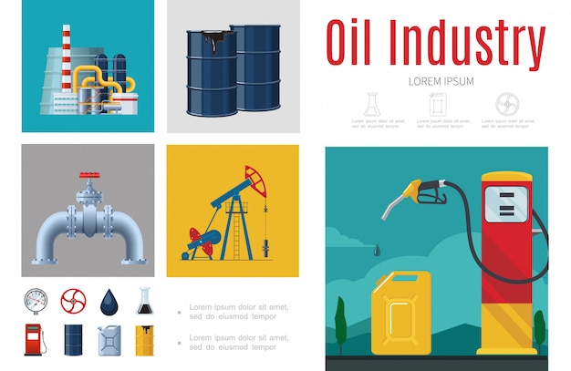 Free Vector | Flat oil industry infographic template with refinery ...