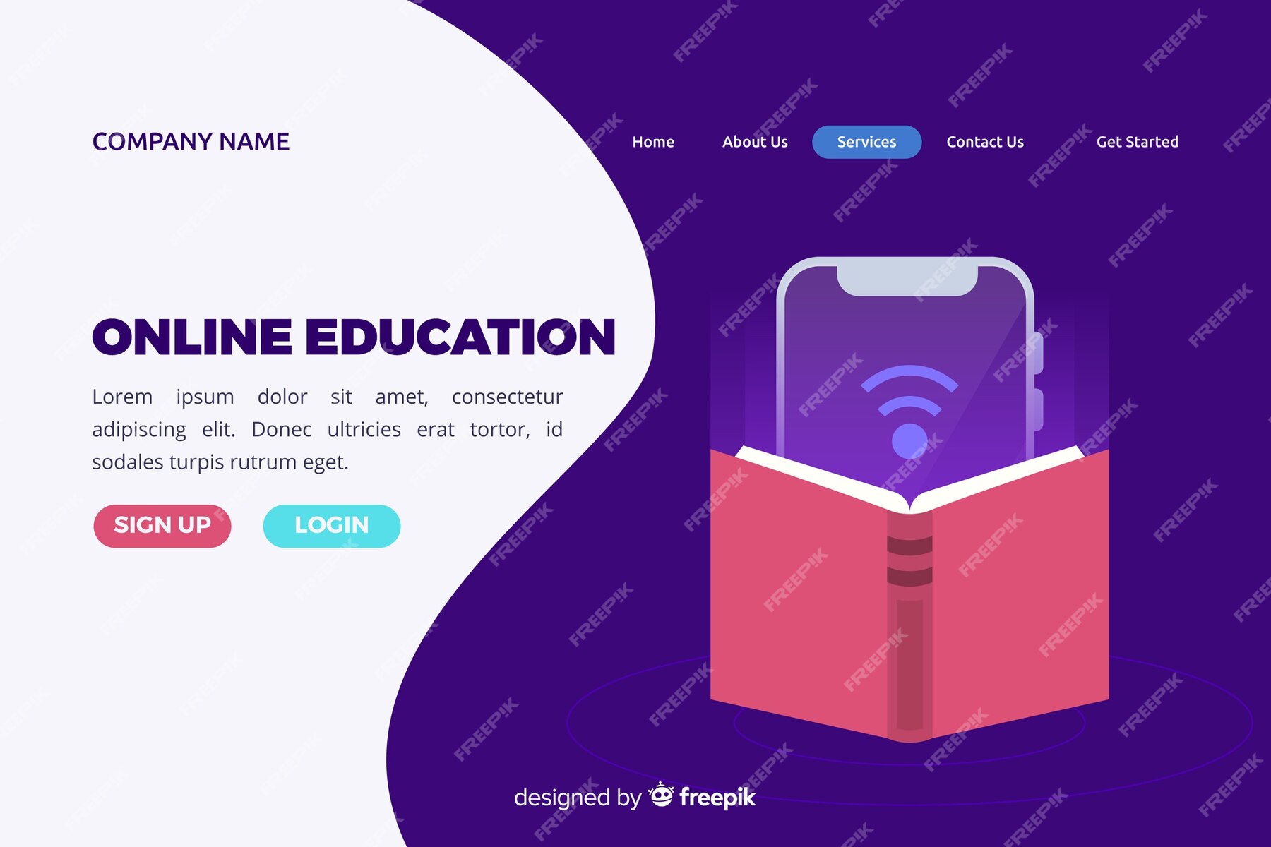 free-vector-flat-online-education-landing-page