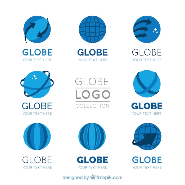Download Free Download This Free Vector Flat Pack Of Globe Logos In Blue Tones Use our free logo maker to create a logo and build your brand. Put your logo on business cards, promotional products, or your website for brand visibility.