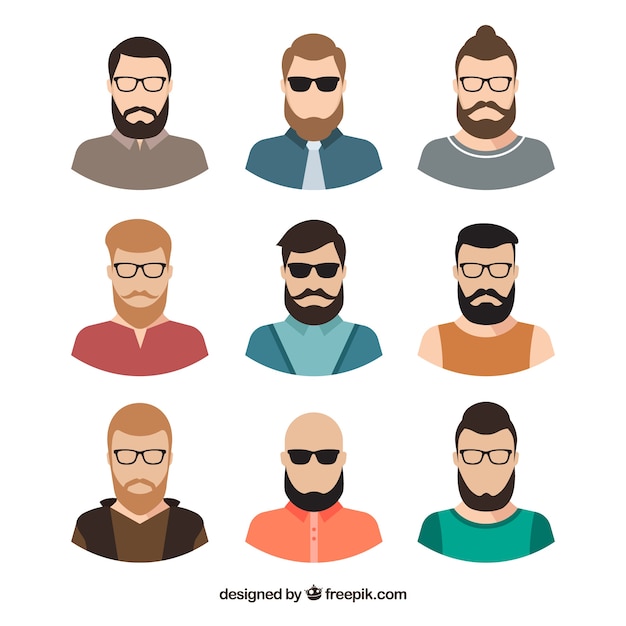Flat pack of modern male avatars | Free Vector